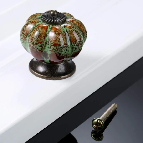 Antik pumpa i keramik för dörrknoppar till skåp, skåp, byråer, lådor, köksmöbler (10 st, grön)