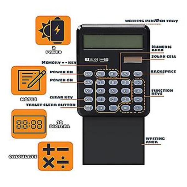 Håndskriftskalkulator med skrivetablet, 12 cifre Desktop Lomme Solar og Dual Calcula