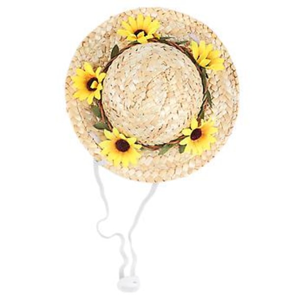 Lemmikin Sombrero Hattu Mini Olkihattu Lemmikkien Syntymäpäiväjuhlahattuja Kukilla Pienille ja Keskikokoisille Koirille/Kissoille Keltaiset Kukat S