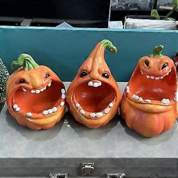 Halloween Gresskar Oppbevaringsboks Stor Munn Tegneserie Gresskar Resin Figur Smykker Nøkler Beholder Skrivebord Dekorasjoner B