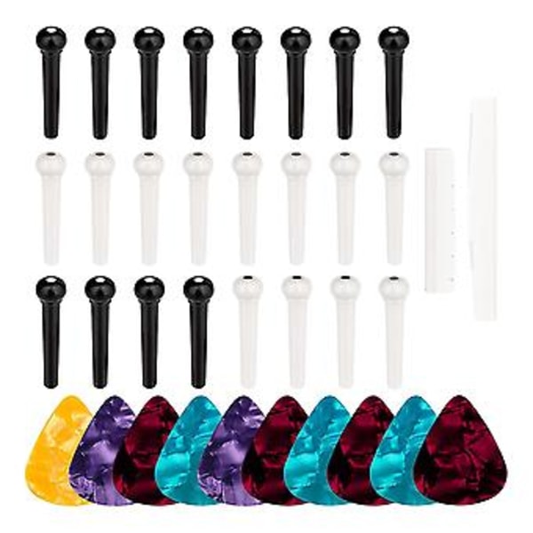 24 stk. Acoic Gitar Bro Pins Gitar Erstatning S, med Gitar Mutter og 10 Pakke Gitar Plektere