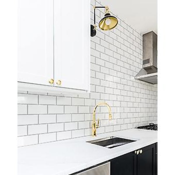 Pakke med 10 stk., hvide Subway selvklæbende fliser, selvklæbende backsplash køkken badeværelse, 3D murstens vinylklæbepapir, 30x30cm