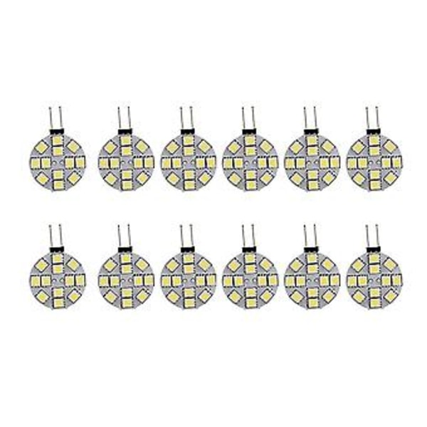 12 stk. G4 LED-pærer Side Pin Base Rund G4 5050 12smd Led Rv Lys Hjem Læselampe, Hvid