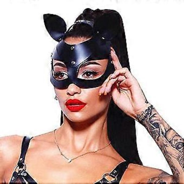 Dame Kat Design Kunstlæder Halv Ansigt Maske Halloween Fest Rekvisitter