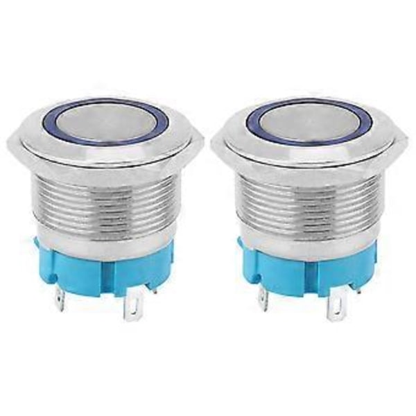 2 KPL 4-nastainen itselukittuva painonappikytkin rengasvalolla 22mm IP65 laivojen ja autojen modifiointiin (sininen 12~24VDC)