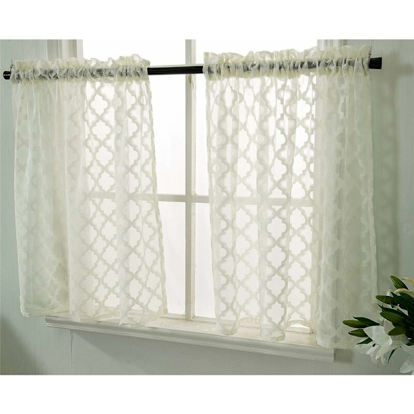 DENUOTOP Korte Gardiner Små Vinduer Korte Landlige Gardiner Vintage Gennemsigtige Panel Gardiner Moderne Køkken Bistro Gardin Mælkehvid 13