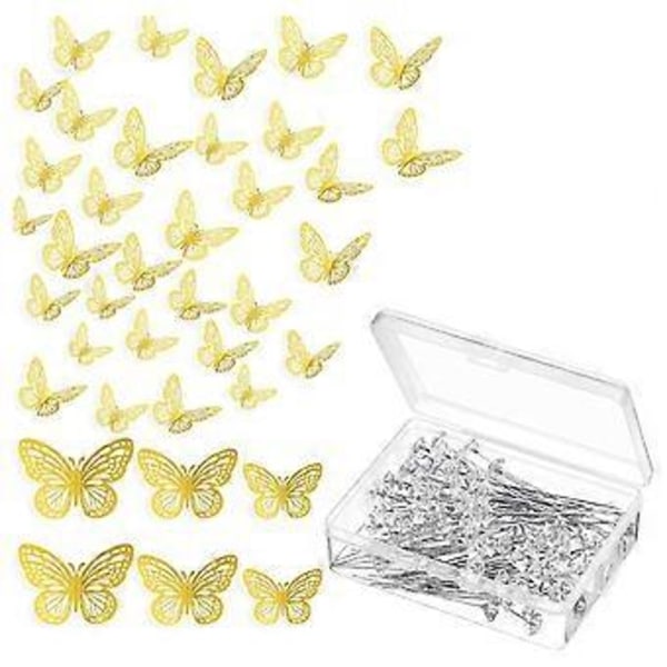 160 st Blomsterbukett Tillbehör Set, 60 st 3D Guld Fjäril Klistermärke Väggdekor och 100 st Diamant Corsage Nålar