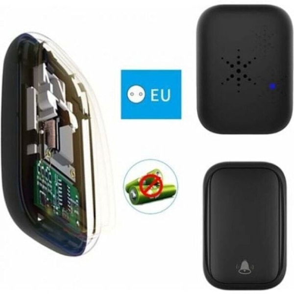 Trådløs og batterifri dørklokke, vandtæt, IP 65, sne, regn, fugt, sort..