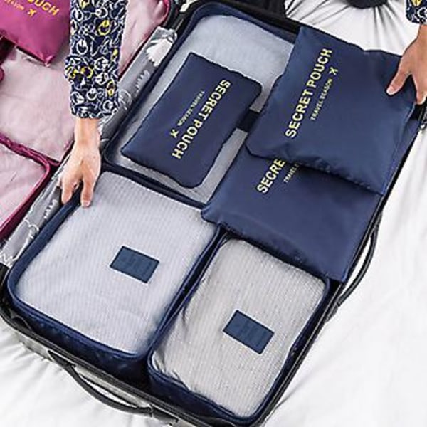 6 st Rese Klädförvaringspåsar Bärbar Resväska Bagage Organizer Fodral (Marinblå)