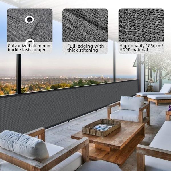 Balkongskydd HDPE Sekretesskyddsskärm, Vindskydd UV-resistent, 90x500cm, Antracit