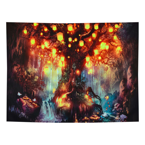 Fantasy Forest Tapestry Magical Tree of Life Tapestry Mystical Shining Lanterns Tapestry Waterfalls Under Ancient Enchanted Tree Tapestry for Room-5