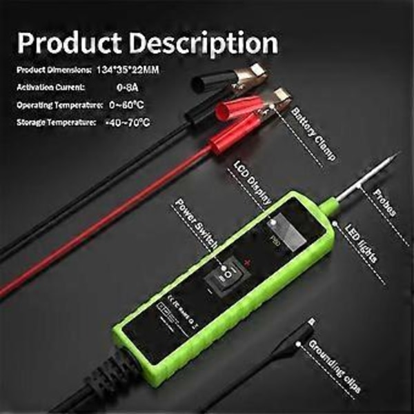 P60 Automotive Kredsløbstester Bil Elektrisk System Kortslutningstester 6-30V DC LCD Lommelygte Komponentaktivering