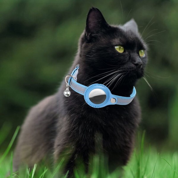 Kattkrage för AirTag, kattkrage med klockor, reflekterande GPS-kattkrage, spårningskrage för katt, justerbar kattkrage, blå