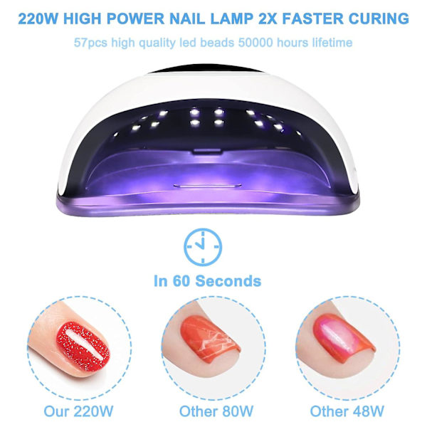 LED-nagellampa, för gelnaglar, snabbhärdande torktumlare med 57 lampor, 4 timers, professionell UV-lampa, 220 W, för hem och salong, EU-kontakt, nagelkonst T
