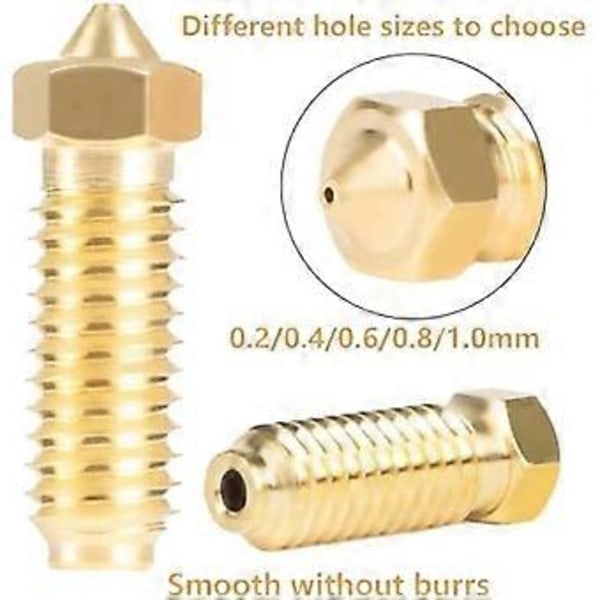 20 stk. Messingdyser Kit til 3, 3D Printer 8 stk. 0,4 mm og 3 stk. 0,2 mm, 0,6 mm, 0,8 mm, 1,0 mm Dyser Kit