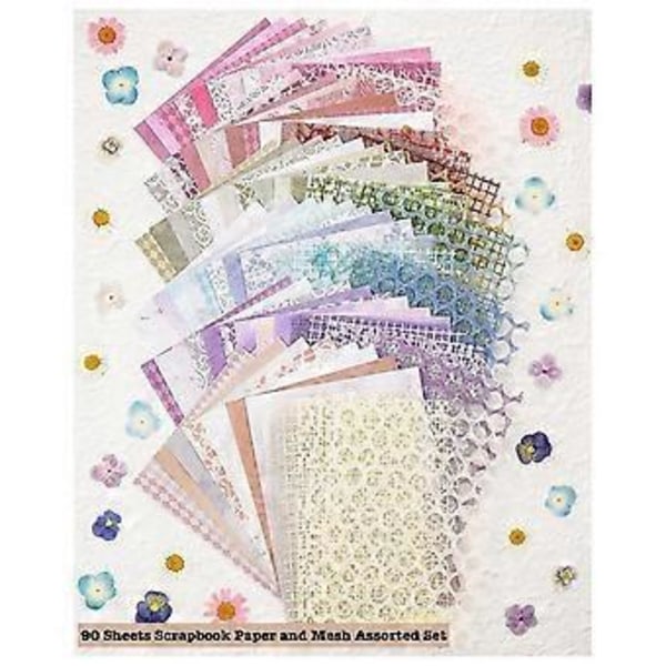 90 Ark Scrapbook-papper och Dekorativt Nät Tyg Blandat Set - 6-pack Blandat Specialpapper för Scrapbooking, B