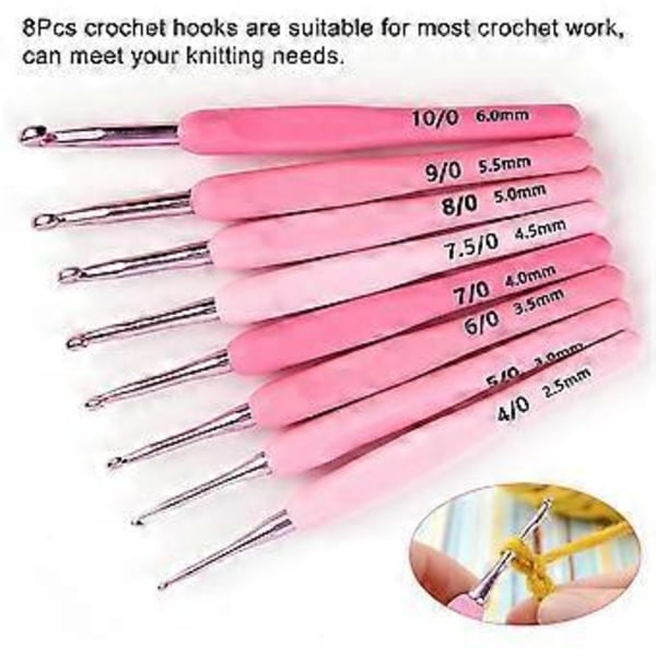 Virknålsset med fodral Rosa virkningsset Släta sticknålar Kit Silikonvirknål (2,5 mm-6 mm)