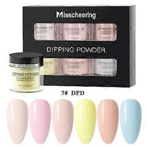 10ml Dipp Nagelpulver Nagelkonst Glitterpulver Set 6 Färger för Fransk Nagel Förlängning Nagel Manikyr Set Inget UV/LED Nagellampa Behövs