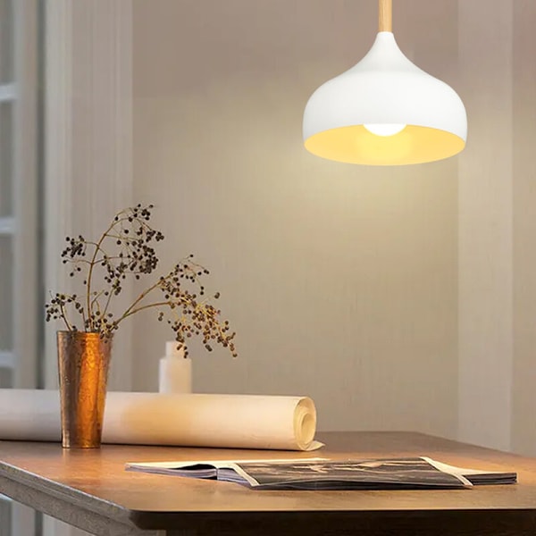 Modern nordisk taklampa i metall och trä, justerbar inomhuslampa, vit