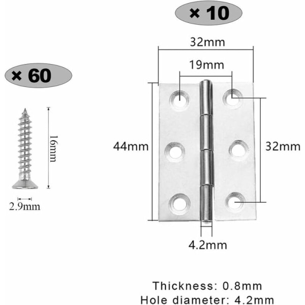 Dørhengsel i rustfritt stål, sammenleggbare hengsler i rustfritt stål, hengsler til dør, kulelagerhengsler (10 stk.)