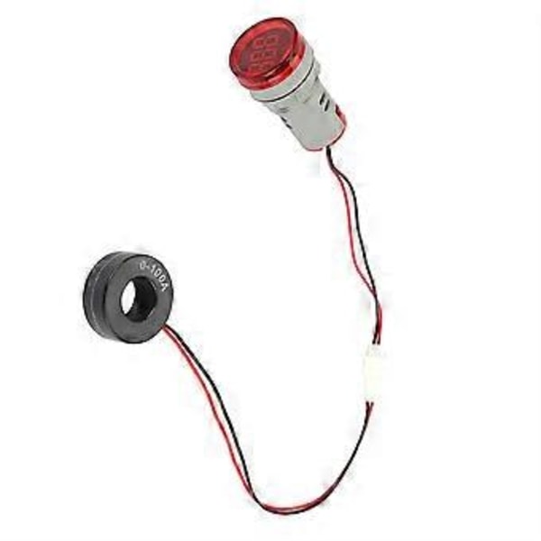 0-100A Digital Amperemeter AC Strömmätare Indikator LED Rund Lampa Signal (Röd)
