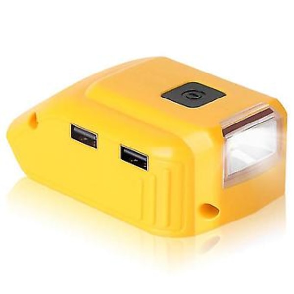 USB Adapter Lader For De-walt 20v Batteri, Dobbel USB Lader & 12v DC Port & LED Arbeidslys - Repl