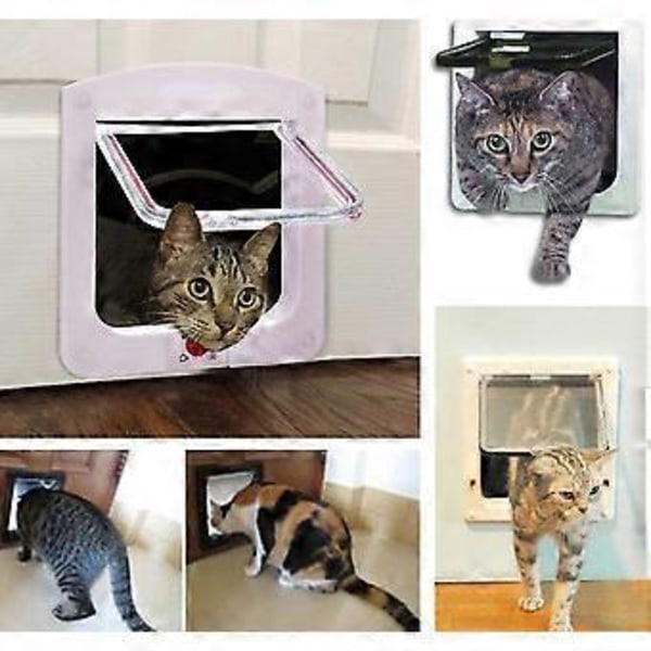 Kattlucka för katter Hundar Liten Kattlucka 4-vägs Microchip Dörr Låsbar Lätt Att Installera