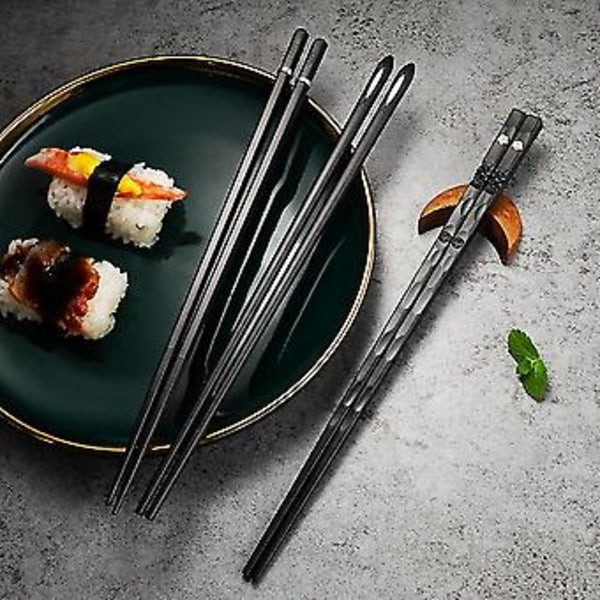 5 Paria Laserilla Kaiverrettua Alloy-Syömäpuikkoja, Liukumattomat, Uusiokäyttöiset Sushi-Puikot