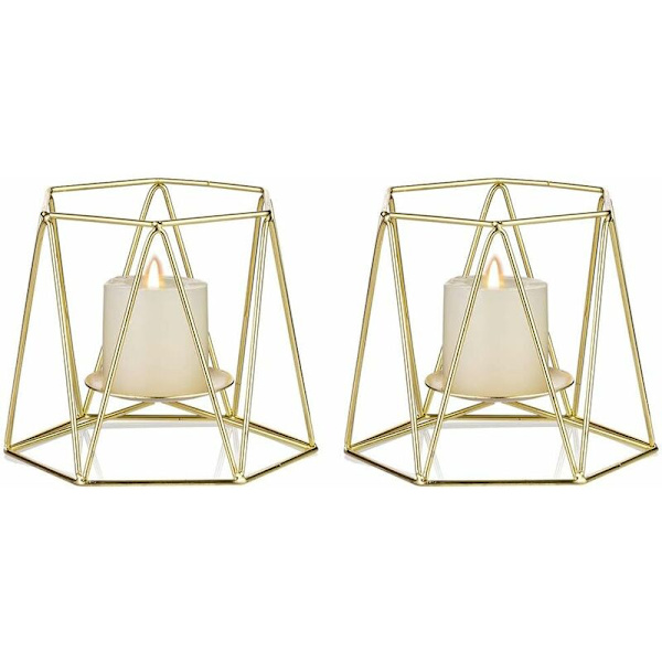 2 st gyllene metallpelare ljusstakar, geometriska värmeljushållare, bröllopsdekorationer, soffbord för heminredning, ceremoni a
