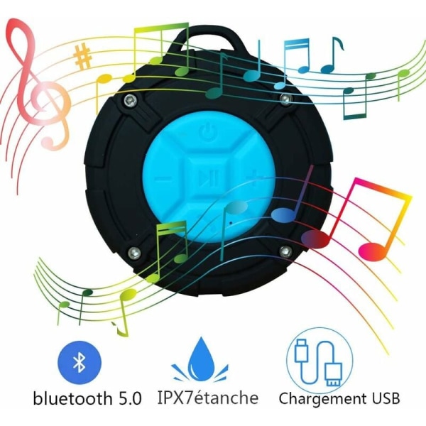 Kannettava Bluetooth-kaiutin, IPX7-vedenkestävä, Bluetooth 5.0 HD-stereokaiutin imukupilla ja karabiinihakasella, sopii uintiin, kylpyyn, kiipeilyyn