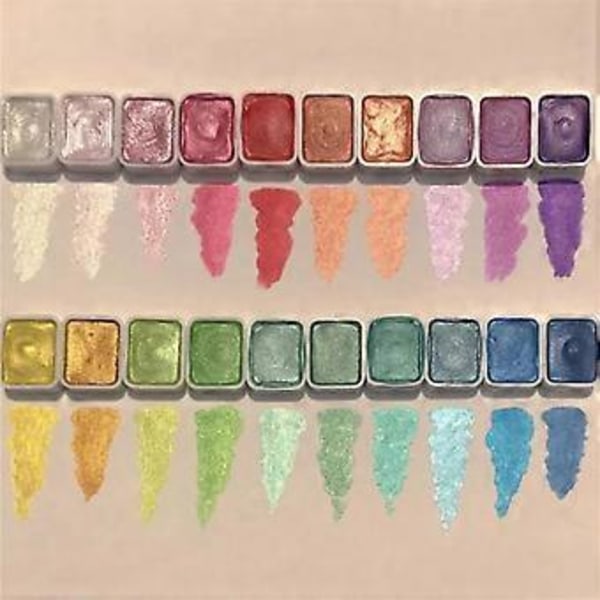 20 värin akvarellimaalaussarja, metallinhohtoinen akvarellimaalisarja, glitter-akvarelli kiinteä maalirasia (2,3 ml-B)