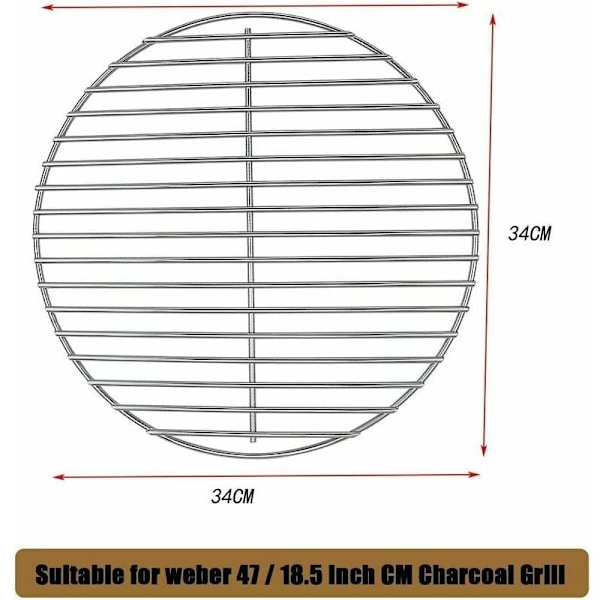 7440 34CM Glansförkromad Stål Grillgaller för Weber Kolgrill 47CM Kolgrill, Weber One Touch, Bar B Kettle, Smokey Moun