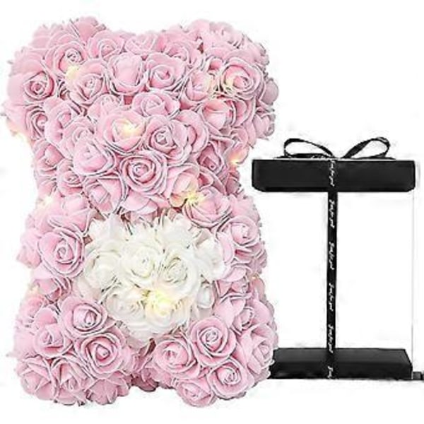 Alla hjärtans dag, Rosbjörn Handgjord Ros Nallebjörn Blombjörn Ros Nallebjörn - Gåva till Alla hjärtans dag, Mors dag, genomskinlig Presentförpackning (ljusrosa)