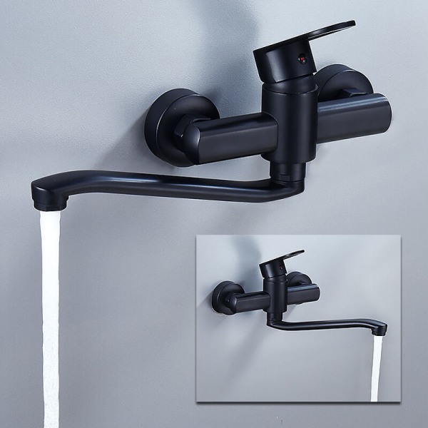 Single-lever kitchen faucet Wall mounting High quality brass body Black Projection 200 mm（G1/2）