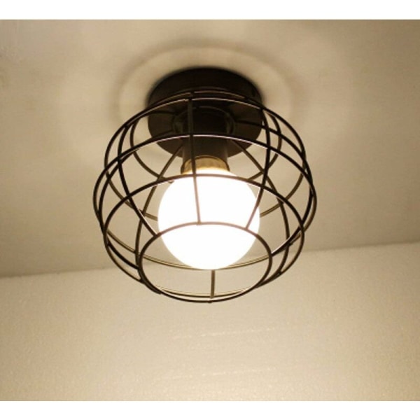Vintage Loftslys Sort Semi Flush Mount Pendel Lampe Metal Cage hængende lysskærm E27