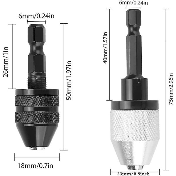 2st 0,3-6,5 mm & 0,3-3,4 mm snabbbytesadapter, 1/4 tums sexkantsskaft nyckellös borrchuck