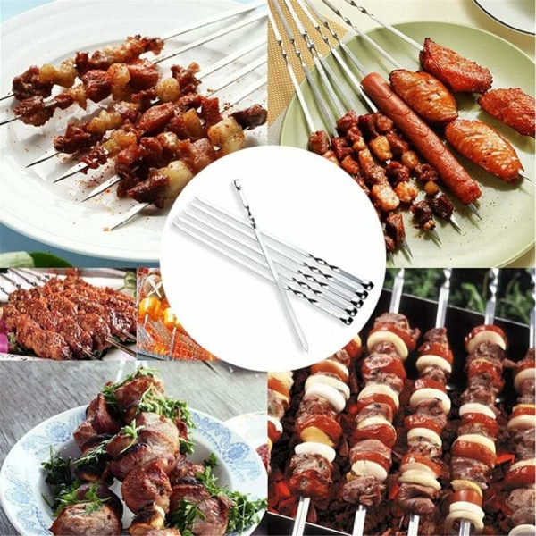 Ruostumattomasta teräksestä valmistetut kebab-vartaat, 10 litteää metallista grillivartasta, uudelleenkäytettäviä grillivartaita, vihanneksille ja kanalle (41 cm / 16 tuumaa)