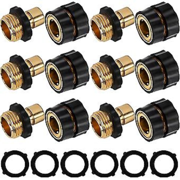 3/4 tommers hageslange hurtigkobling, hurtigkoblinger for hageslange, hann- og hunn vann hurtigutløser slangekobling (6 pakning)