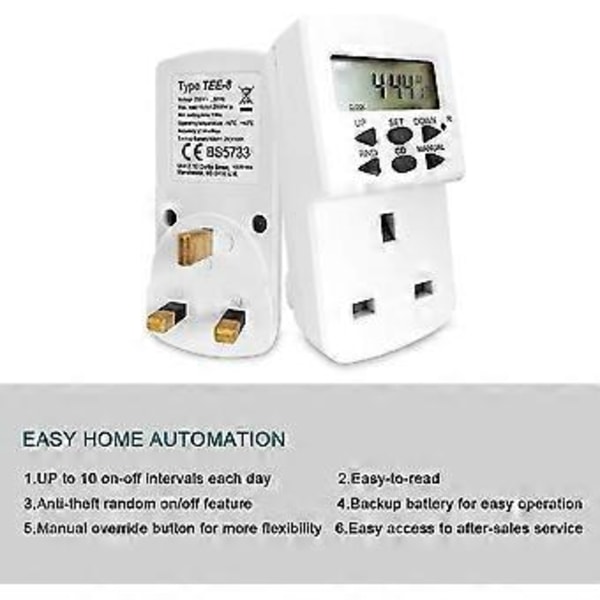 Elektronisk Digital Plug-in Timer. [2 Pak] Programmerbar Timer Stikkontakt Med Lmell LCD
