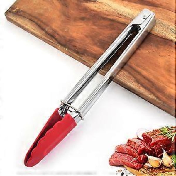 Små Tänger Med Silikonspetsar 18 cm Kökstänger Set Om 3 - Perfekt För Servering av Mat, Matlagning, Sallad, Grillning Röd