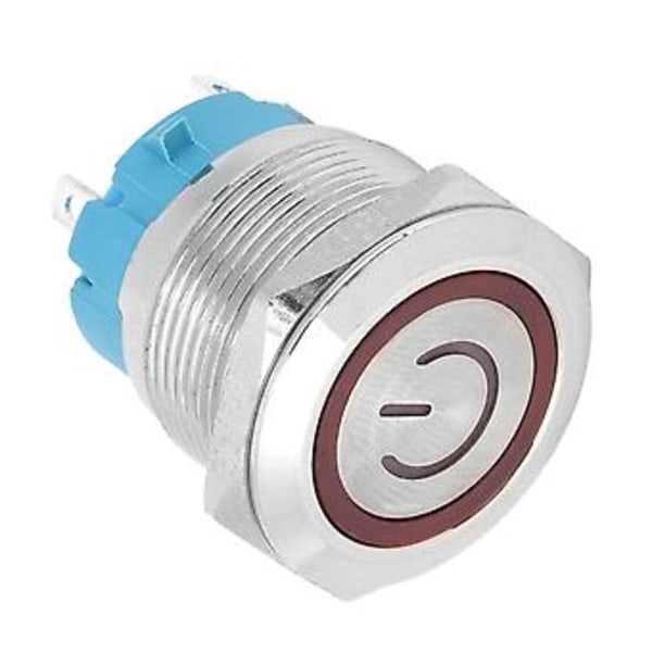 2 kpl Painikekytkin Litteä Pää Itsepalautuva IP65 220VAC 22mm 4-nastainen Kytkin Valolla (Punainen)