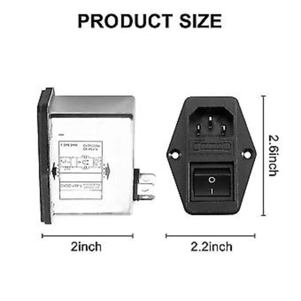 Loddeøje Terminaler Iec 320 C14 Emi Filter + Bådkontakt + Sikringsholder