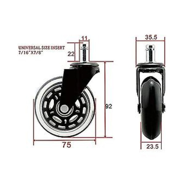 Kontorstolhjul 5 stk, 11x22mm svingbare hjul for stoler, 360 stille rulling, slitesterk, ripebeskyttelse
