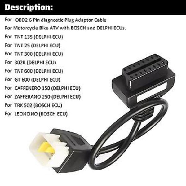 Cykel 6-Pin Till Obd2 16-Pin Feldiagnos Adapterkabel För För Ecu