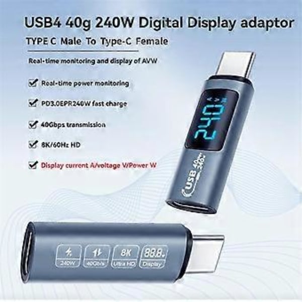 USB C OTG -sovitin Type C - USB Type-C 40Gbps 240W Digitaalinen näyttö OTG -sovitin Tiedonsiirtoadapteri Harmaa