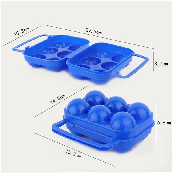 Utendørs bærbar camping 6 egg bærebeholder etui egg bæreholder egg oppbevaringsboks etui med håndtak blå