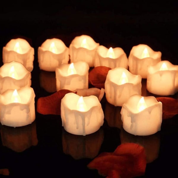 Led flimrende flamme lys - pakke med 12 batteridrevne lys for festlig dekorasjon - varm hvit