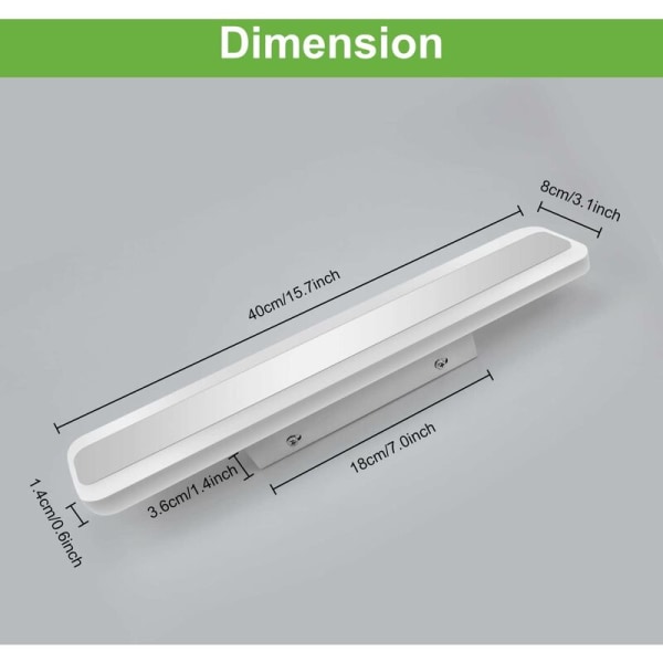 Badrumsspegellampa 14W 3000K Varmvitt, 40 Spegellampa Badrumsvägglampa Vattentät IP44, LED Badrumsspegellampa 1000LM Akrylskärm, Rostfri