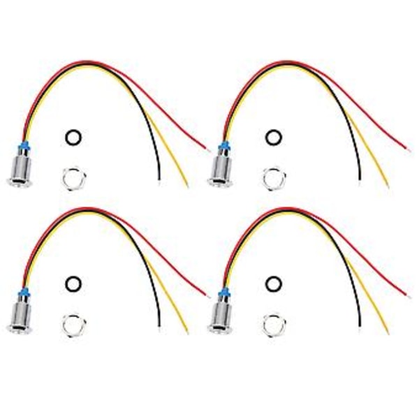 4 Set Förkopplade Runda Lysdioder Metall Vattentät 2-Färgsindikator Gemensam Katod 10mm 12-24V (Röd och Gul)
