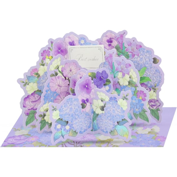 Blommor 3D bukett popup-kort med kuvert (lila)